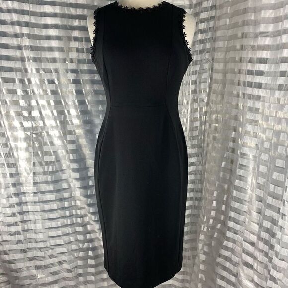Calvin Klein Black Sleeveless Floral Embroidered Trim Dress - Picture 1 of 8